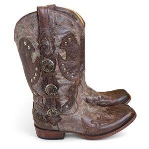 Vintage Corral Leather Concho Studded Western Boots Size 10.5 D